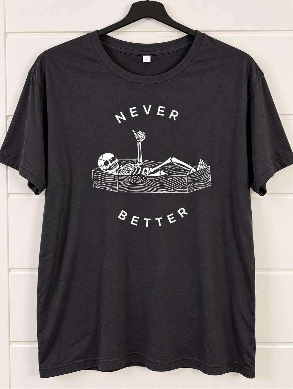 Never Better Skeleton Coffin Graphic Tee Black Size L